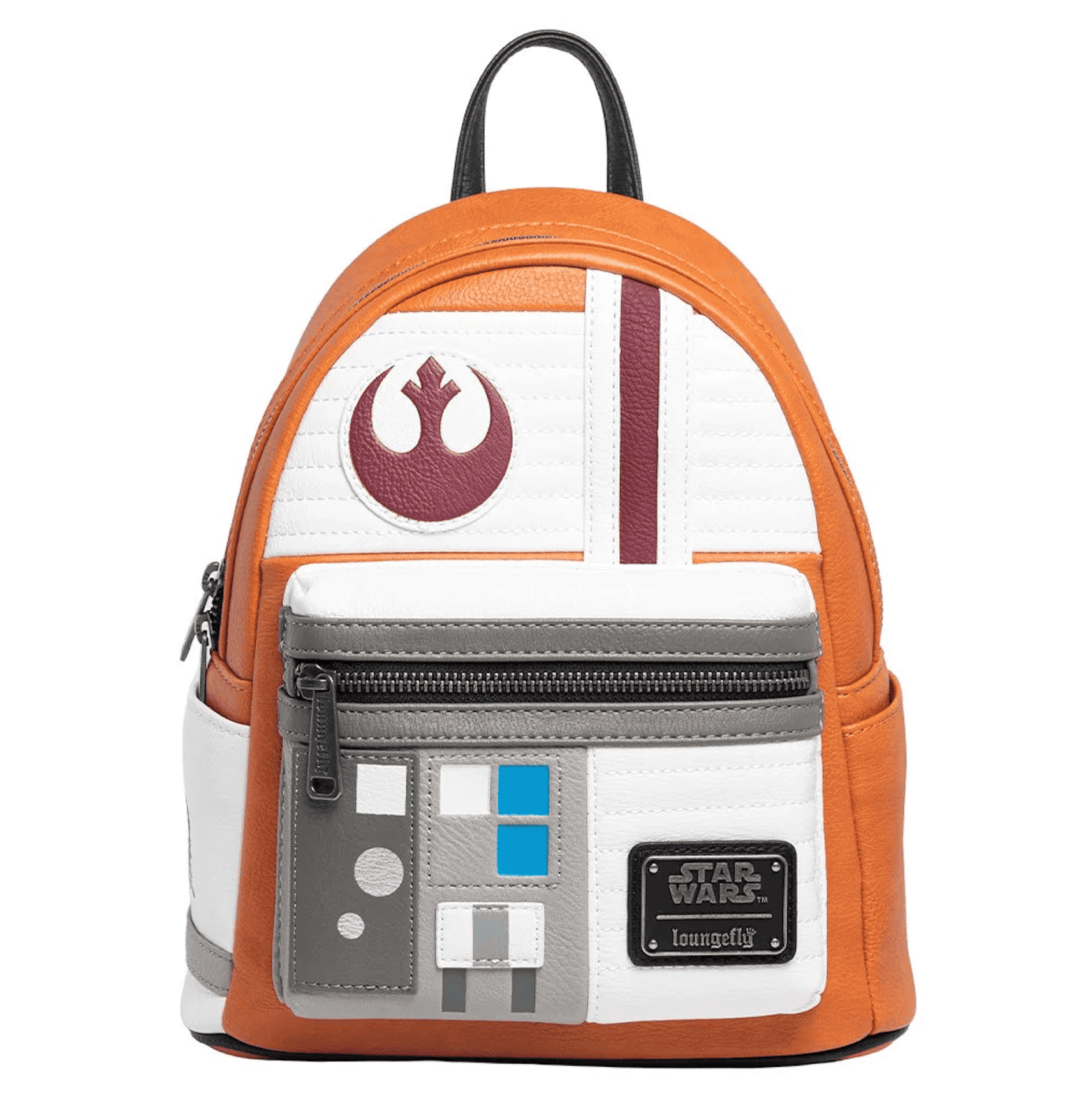 Orange and white mini backpack in the style of the Rebellion pilot uniform